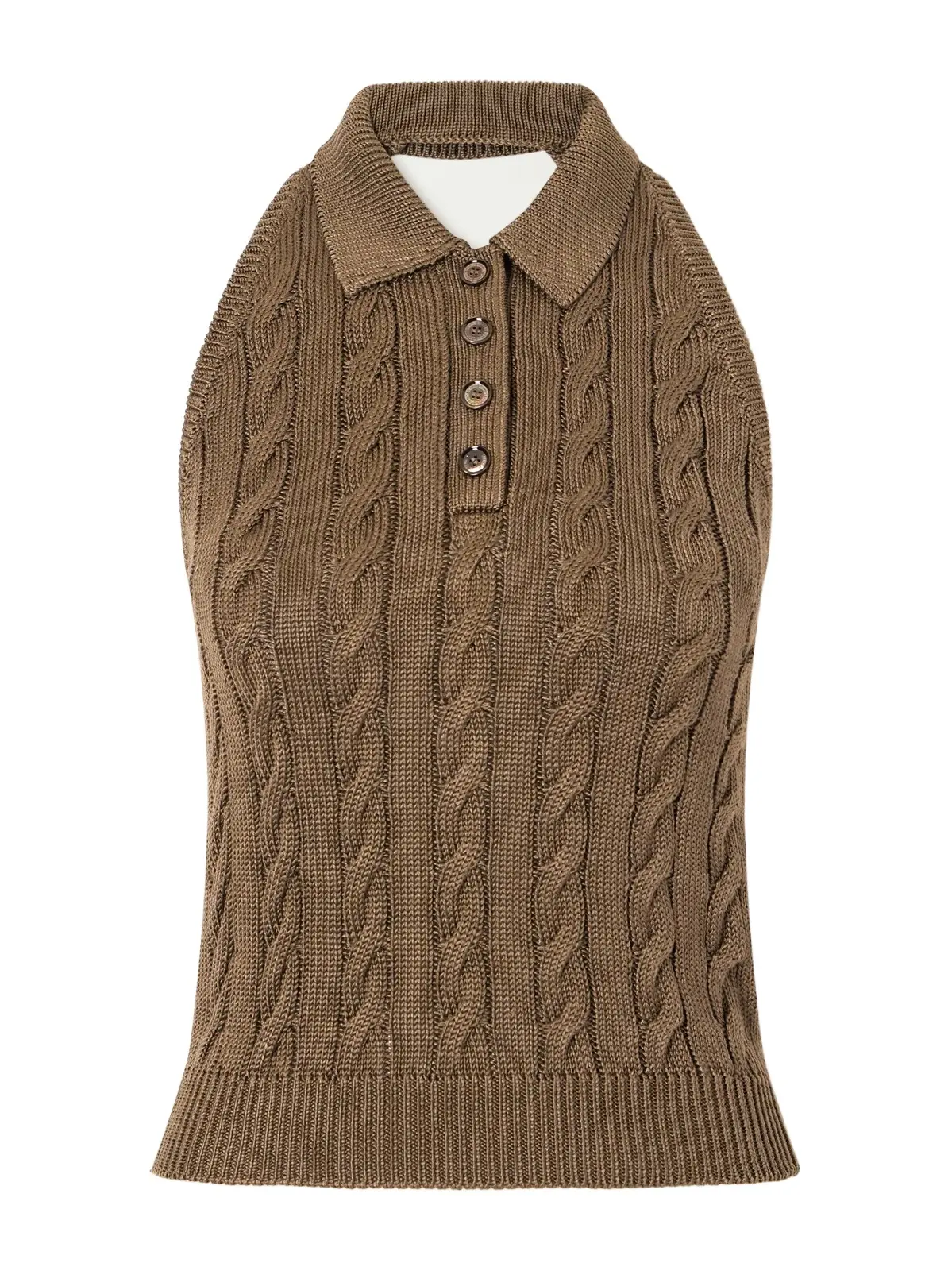 Cable-knit Stretch-silk Halterneck Polo Vest