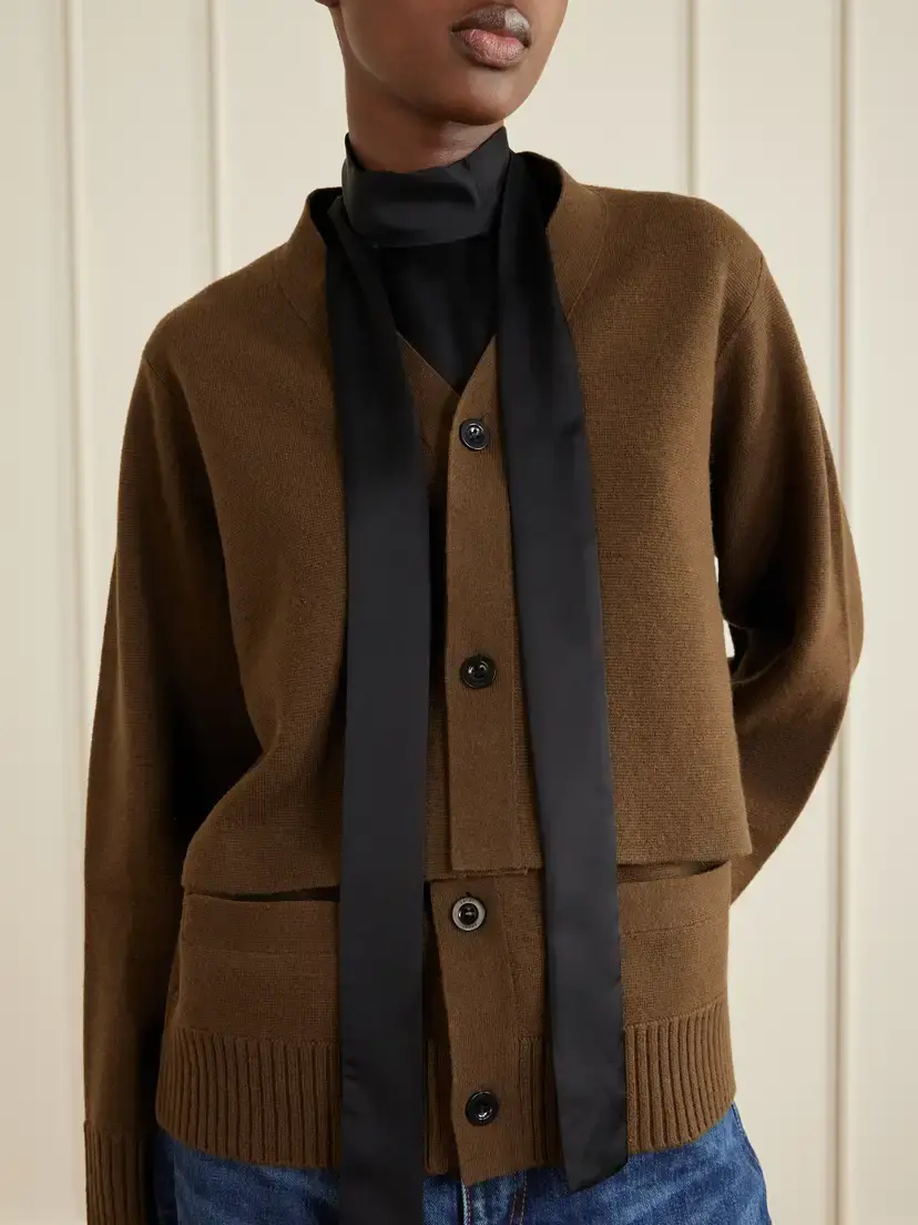 Sacai Scarf-detailed Wool Cardigan | Thumbnail 4 Sacai Scarf-detailed Wool Cardigan | Thumbnail 4