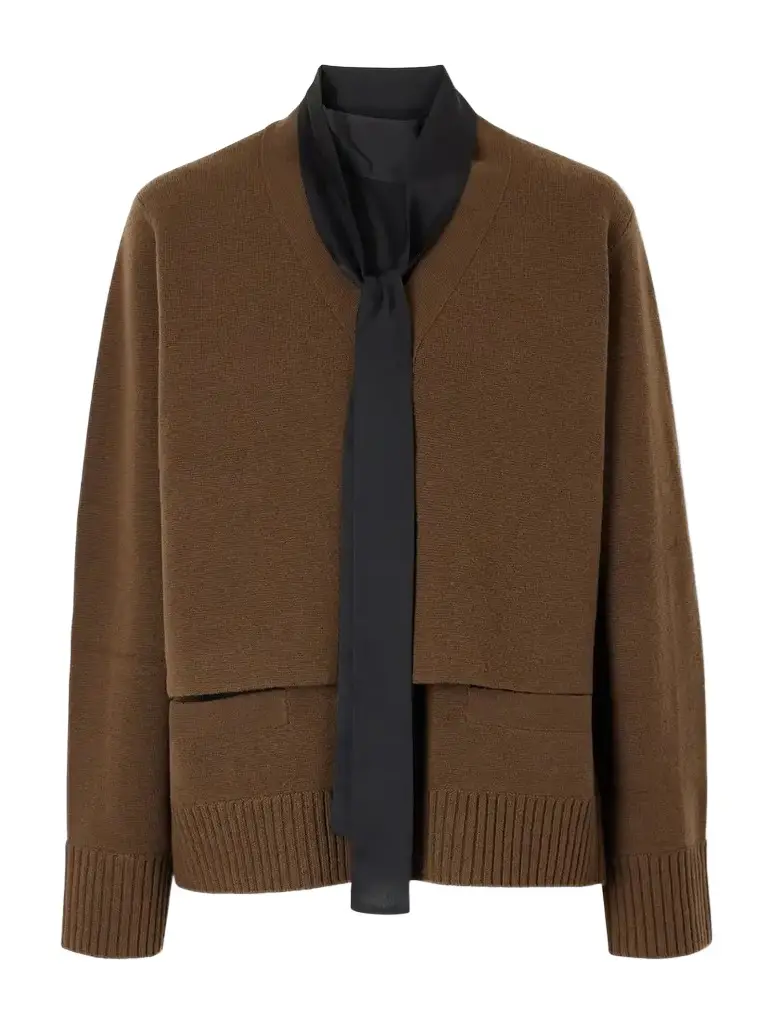 Sacai Scarf-detailed Wool Cardigan | Image 1 Sacai Scarf-detailed Wool Cardigan | Image 1