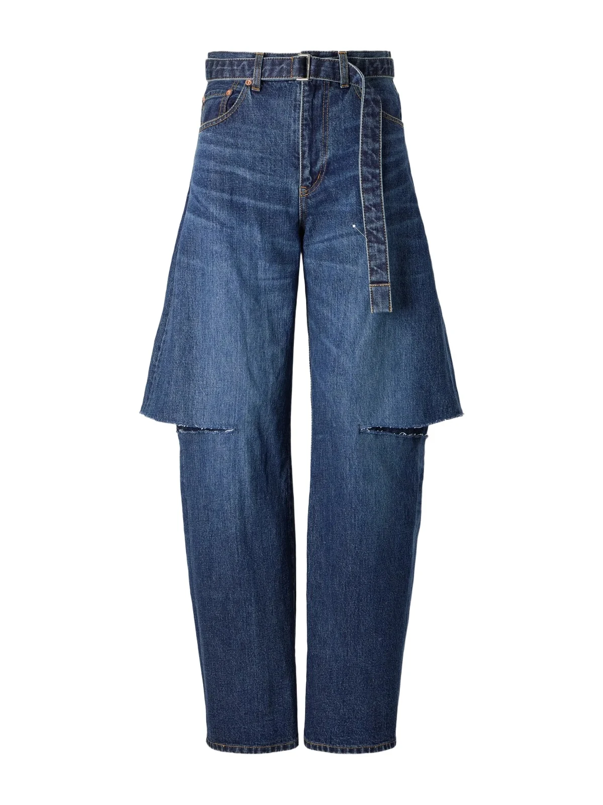 Sacai Belted Cut-out Mid-rise Wide-leg Jeans