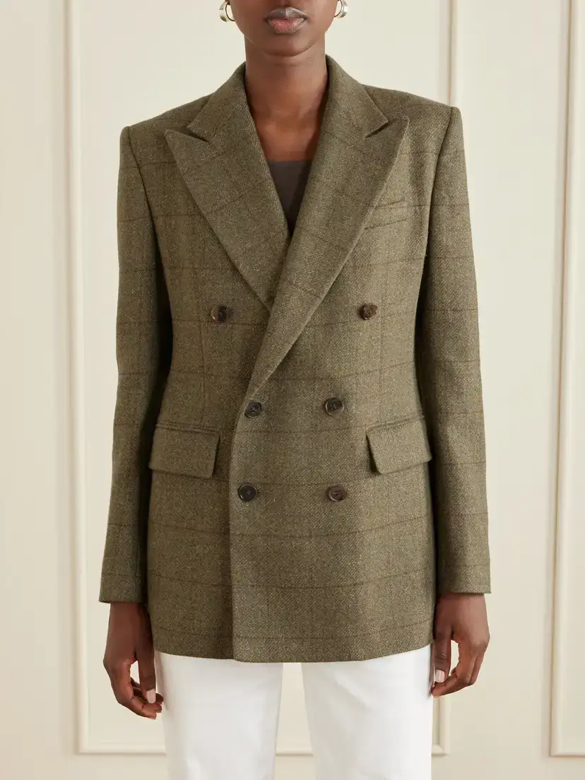 Ralph Lauren Collection Ramona Double-breasted Windowpane Linen, Cashmere And Silk-blend Blazer | Thumbnail 3 Ralph Lauren Collection Ramona Double-breasted Windowpane Linen, Cashmere And Silk-blend Blazer | Thumbnail 3