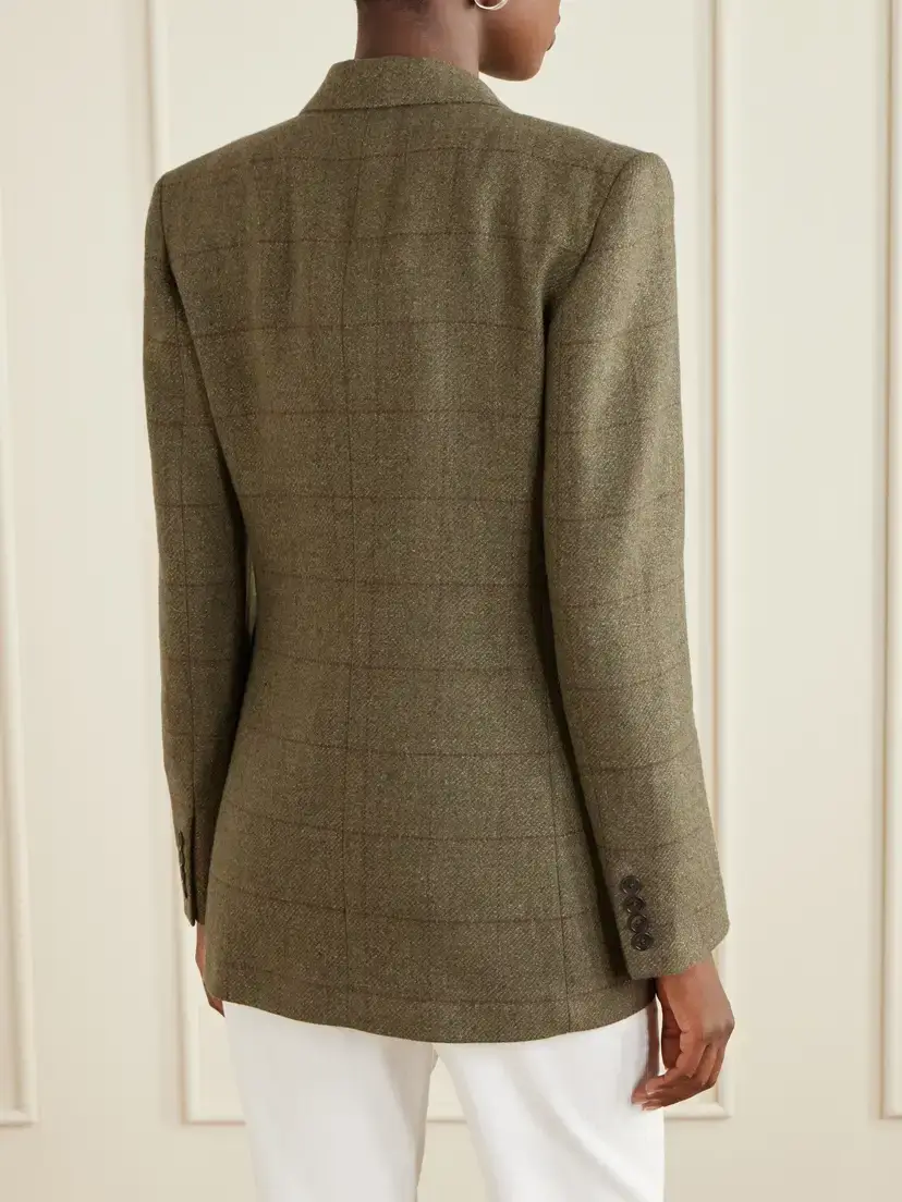 Ralph Lauren Collection Ramona Double-breasted Windowpane Linen, Cashmere And Silk-blend Blazer | Thumbnail 4 Ralph Lauren Collection Ramona Double-breasted Windowpane Linen, Cashmere And Silk-blend Blazer | Thumbnail 4