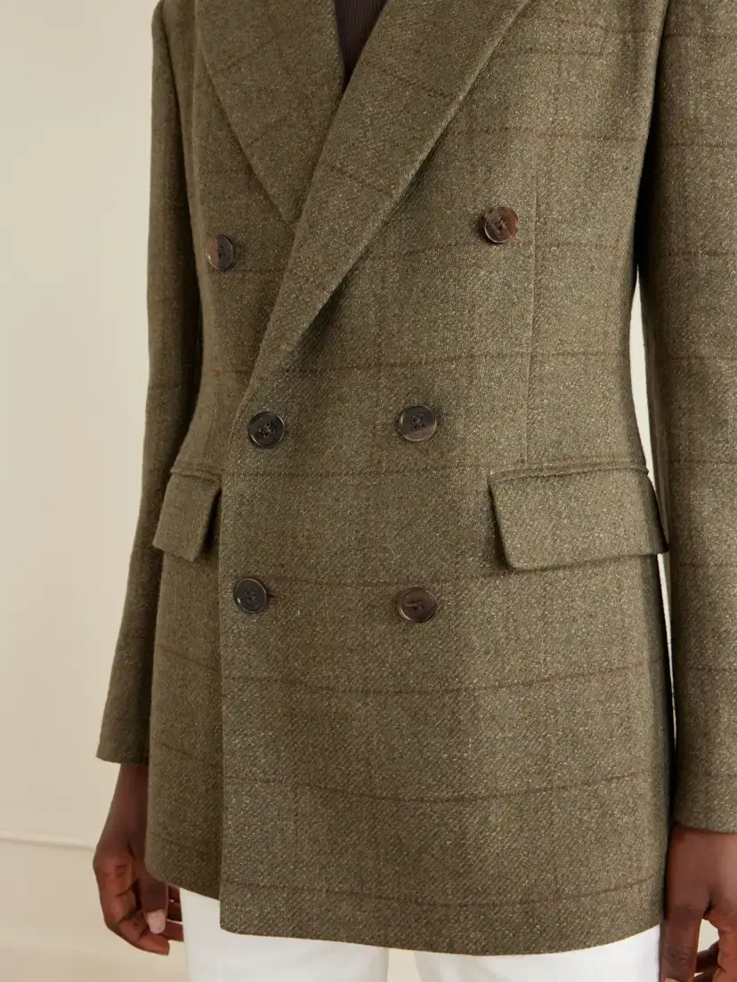Ralph Lauren Collection Ramona Double-breasted Windowpane Linen, Cashmere And Silk-blend Blazer | Thumbnail 5 Ralph Lauren Collection Ramona Double-breasted Windowpane Linen, Cashmere And Silk-blend Blazer | Thumbnail 5