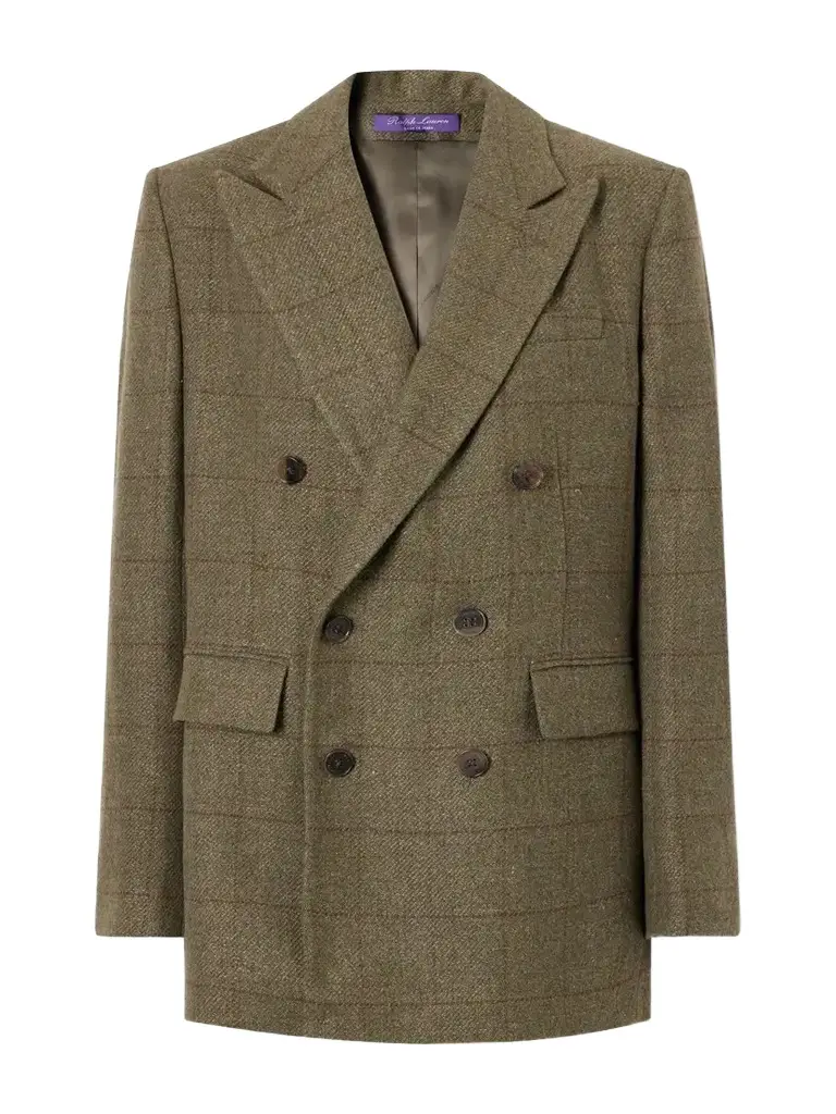 Ralph Lauren Collection Ramona Double-breasted Windowpane Linen, Cashmere And Silk-blend Blazer | Thumbnail 1 Ralph Lauren Collection Ramona Double-breasted Windowpane Linen, Cashmere And Silk-blend Blazer | Thumbnail 1