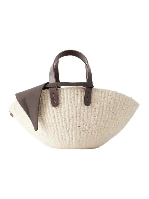 MUUÑ Sophia Mini Leather And Cotton-trimmed Raffia Top-handle Bag