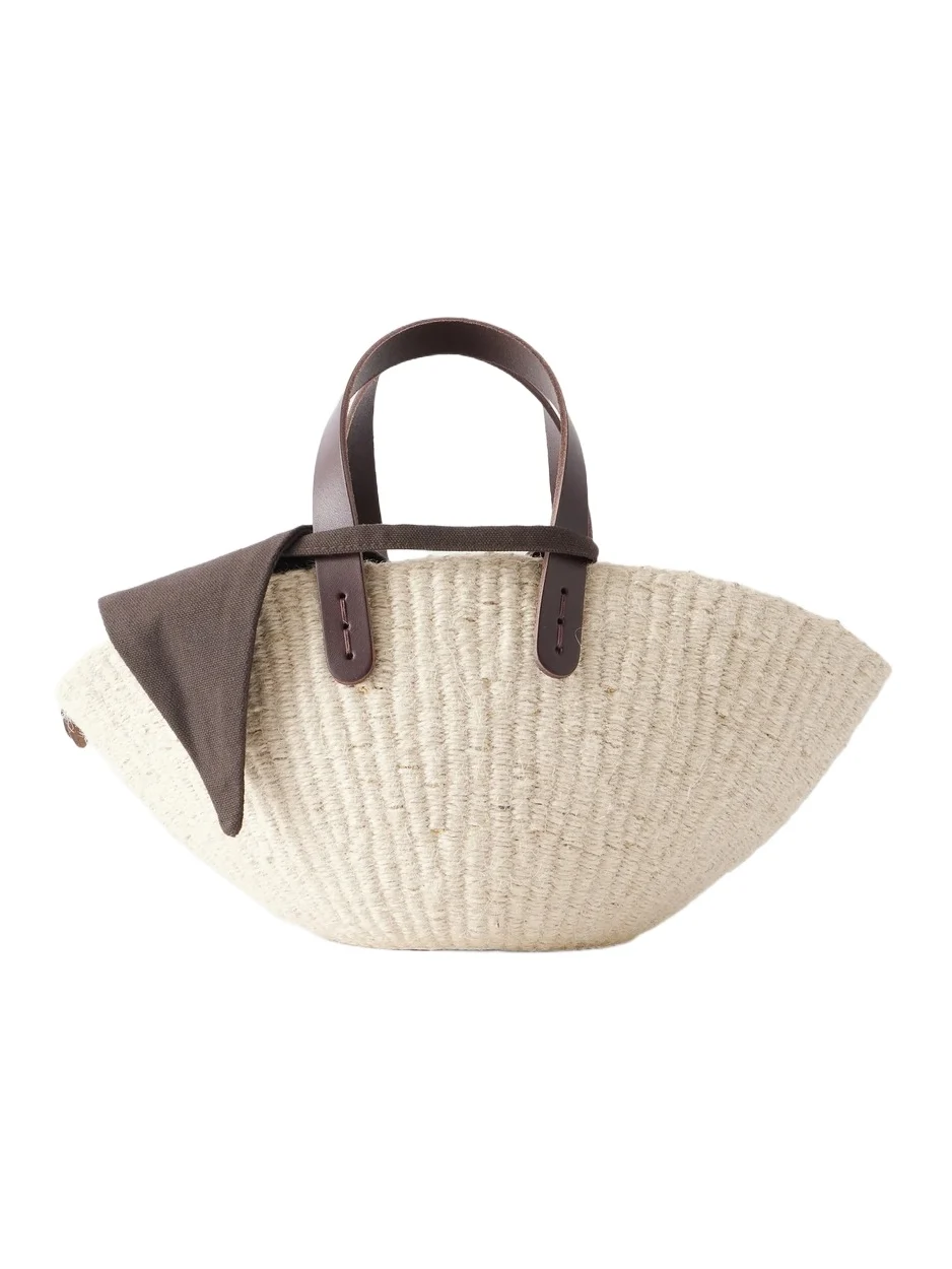 Sophia Mini Leather And Cotton-trimmed Raffia Top-handle Bag