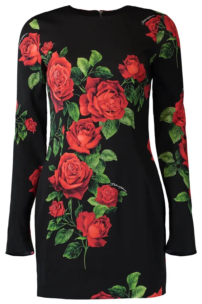 Dolce & Gabbana Rose Long Sleeve Dress | Image 1 Dolce & Gabbana Rose Long Sleeve Dress | Image 1