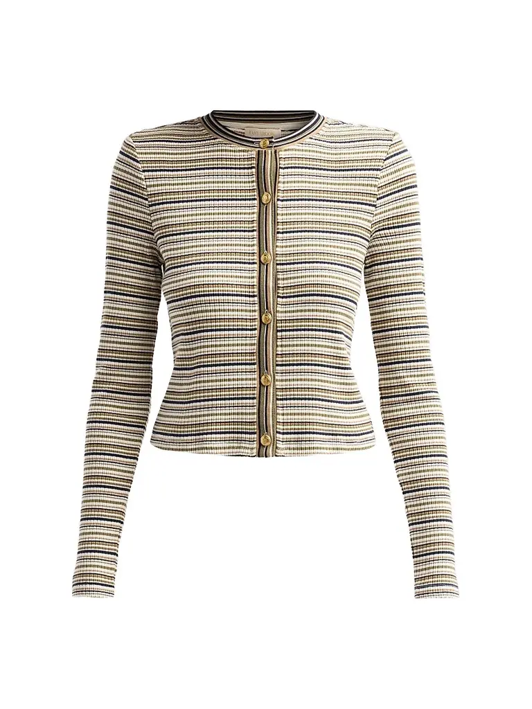 Ramy Brook Women's Zoe Striped Knit Cardigan - Bone Stripe | Image 1 Ramy Brook Women's Zoe Striped Knit Cardigan - Bone Stripe | Image 1