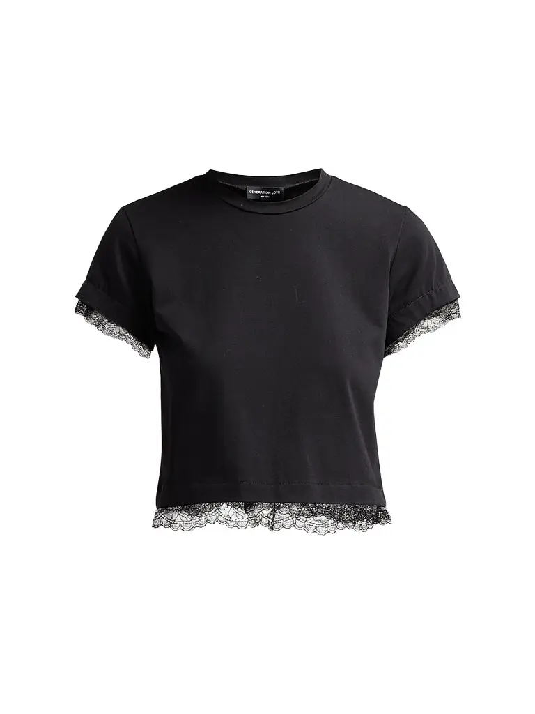 Generation Love Women's Christella Lace Combo T-Shirt - Black - Size Large | Image 1 Generation Love Women's Christella Lace Combo T-Shirt - Black - Size Large | Image 1