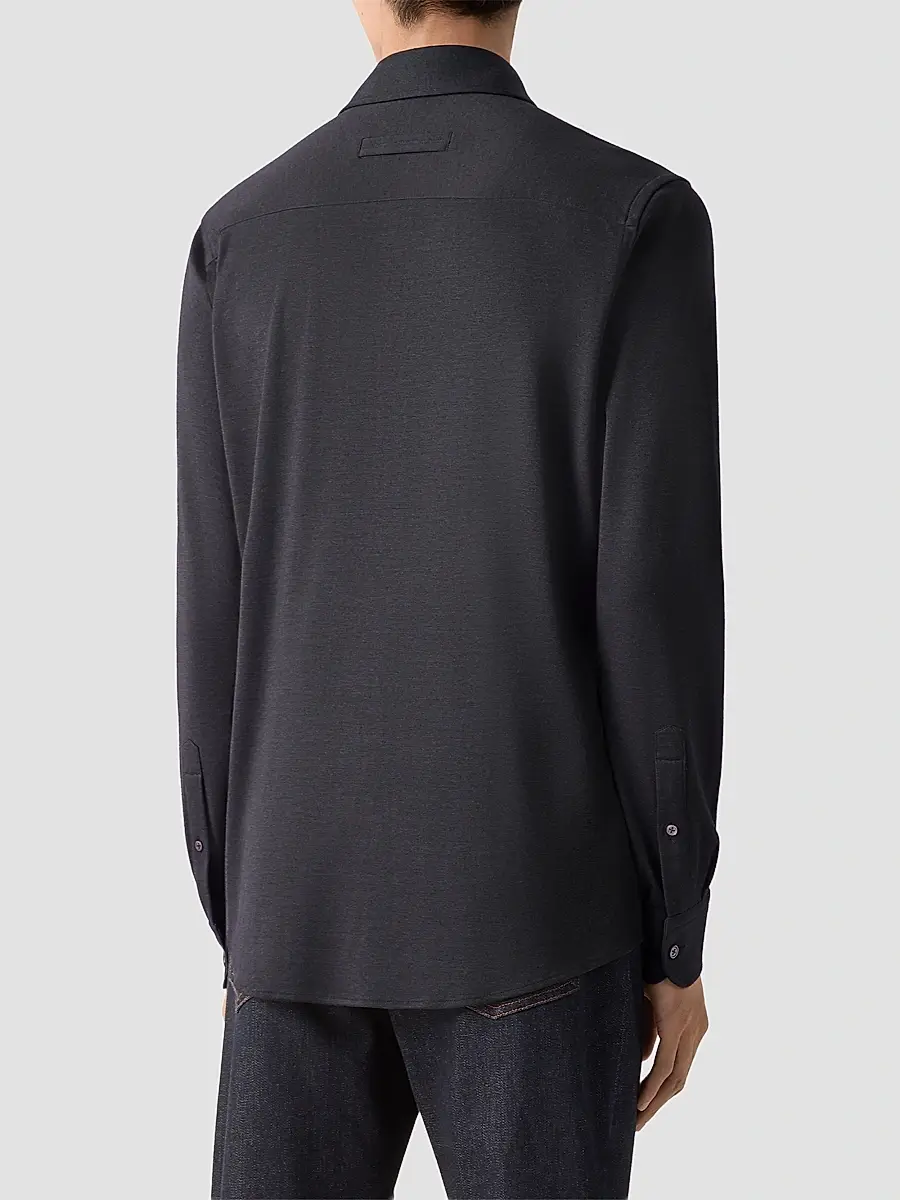 Zegna Men's Cashmere and Silk Shirt - Navy Blue | Thumbnail 3 Zegna Men's Cashmere and Silk Shirt - Navy Blue | Thumbnail 3