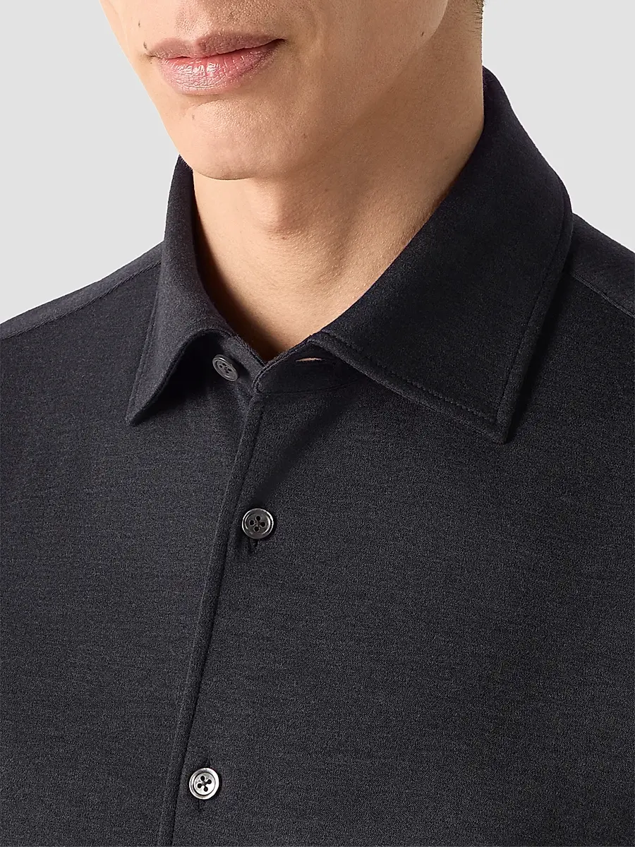 Zegna Men's Cashmere and Silk Shirt - Navy Blue | Thumbnail 4 Zegna Men's Cashmere and Silk Shirt - Navy Blue | Thumbnail 4
