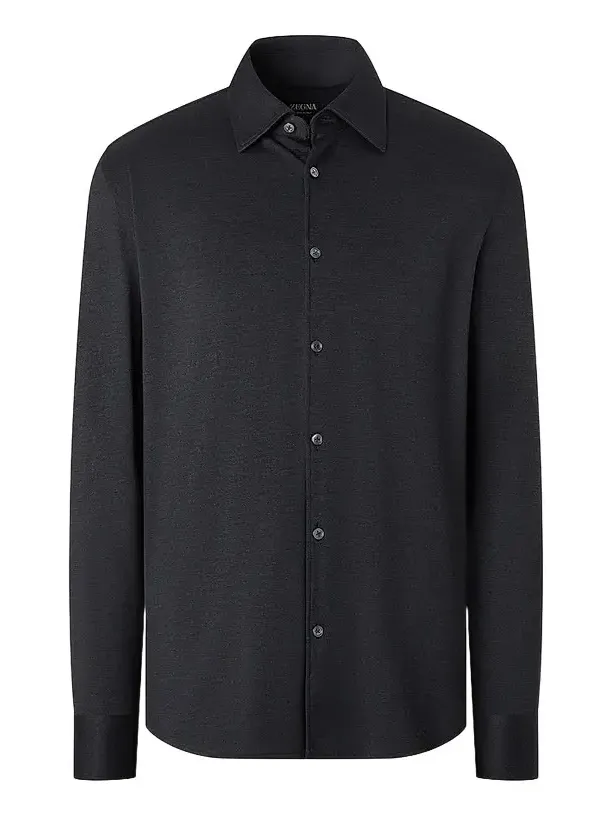 Men's Cashmere and Silk Shirt - Navy Blue Men's Cashmere and Silk Shirt - Navy Blue