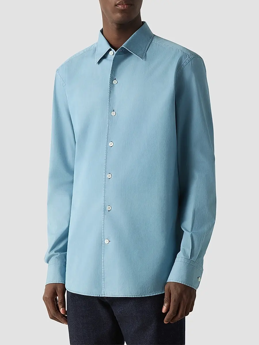 Zegna Men's Cotton Denim Shirt | Thumbnail 2 Zegna Men's Cotton Denim Shirt | Thumbnail 2