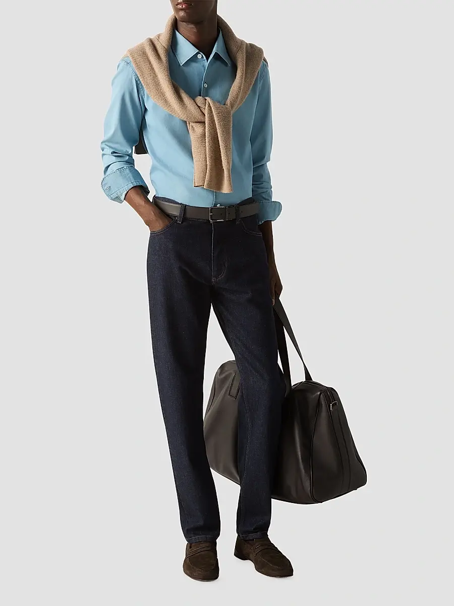 Zegna Men's Cotton Denim Shirt | Thumbnail 5 Zegna Men's Cotton Denim Shirt | Thumbnail 5