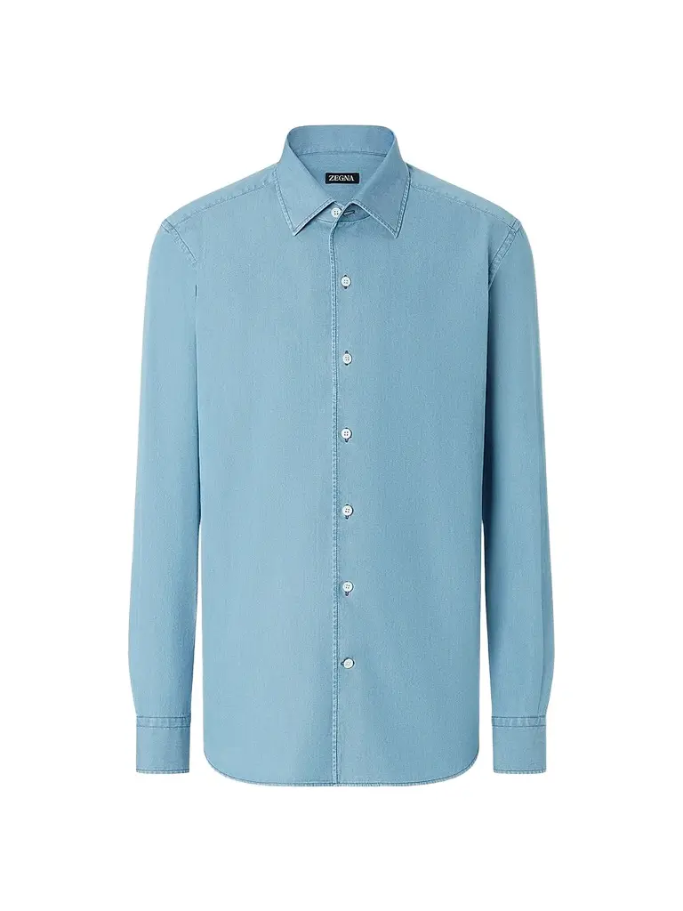 ZEGNA Men's Cotton Denim Shirt - Light Blue | Image 1 ZEGNA Men's Cotton Denim Shirt - Light Blue | Image 1