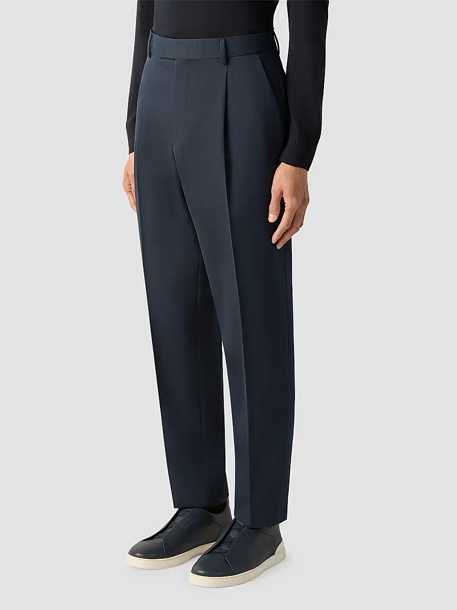 Zegna Men's Cotton and Wool Pants - Navy Blue | Thumbnail 2 Zegna Men's Cotton and Wool Pants - Navy Blue | Thumbnail 2