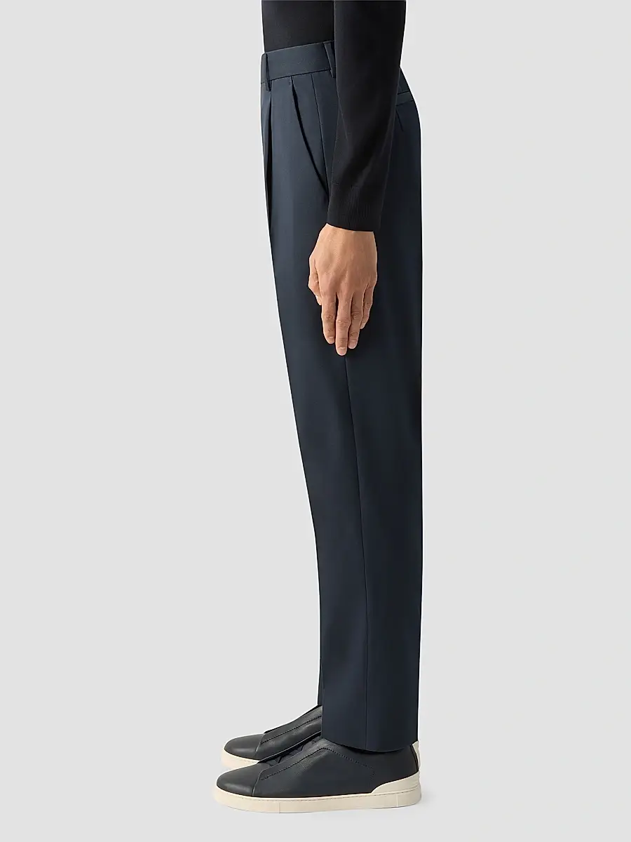 Zegna Men's Cotton and Wool Pants - Navy Blue | Thumbnail 3 Zegna Men's Cotton and Wool Pants - Navy Blue | Thumbnail 3