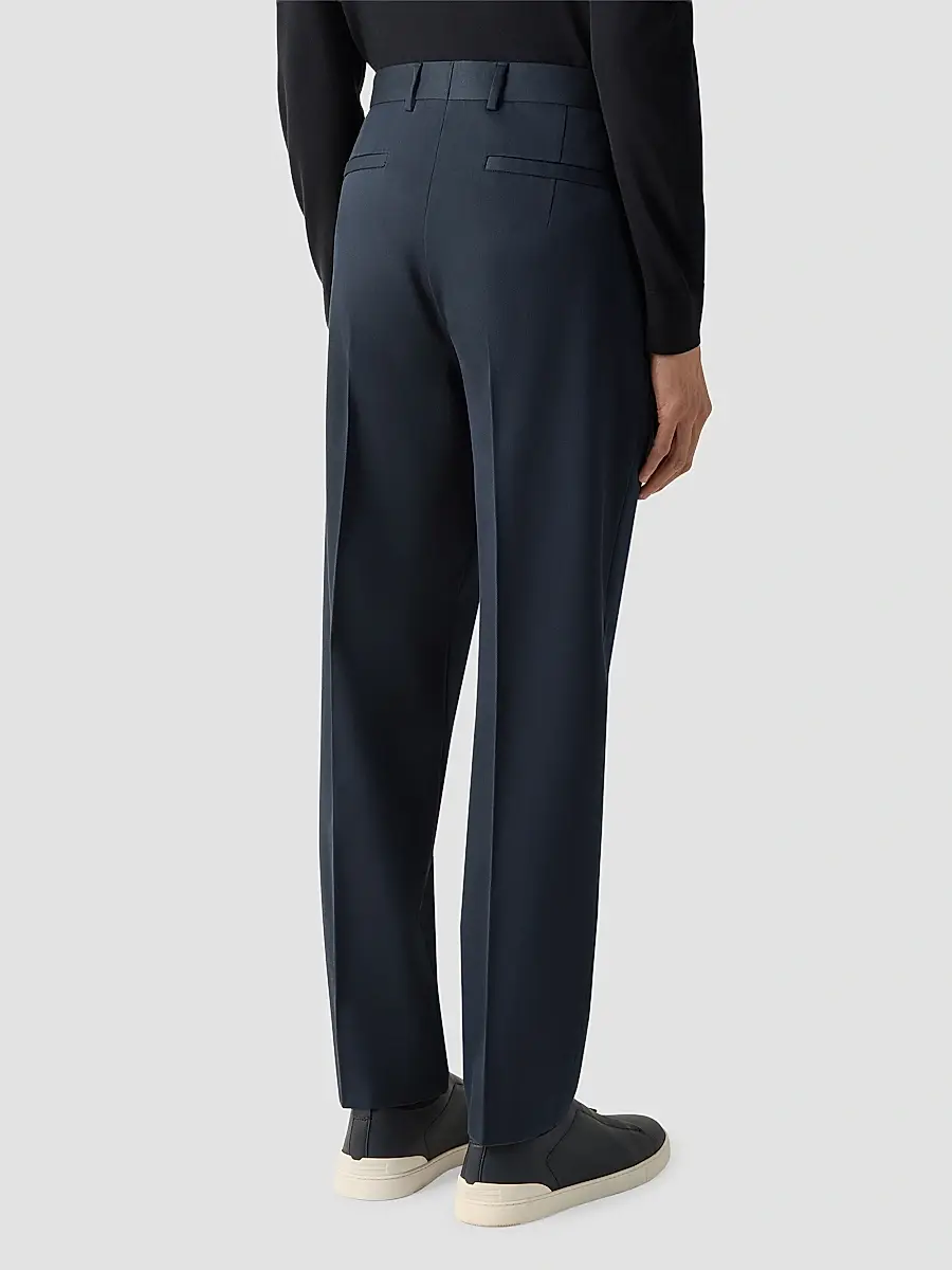 Zegna Men's Cotton and Wool Pants - Navy Blue | Thumbnail 4 Zegna Men's Cotton and Wool Pants - Navy Blue | Thumbnail 4