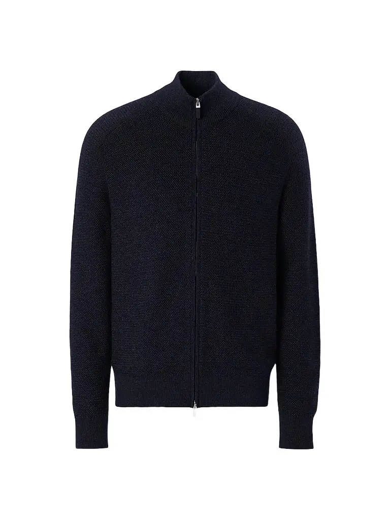 Zegna Men's Cashseta Full Zip Cardigan - Navy Blue | Image 1 Zegna Men's Cashseta Full Zip Cardigan - Navy Blue | Image 1