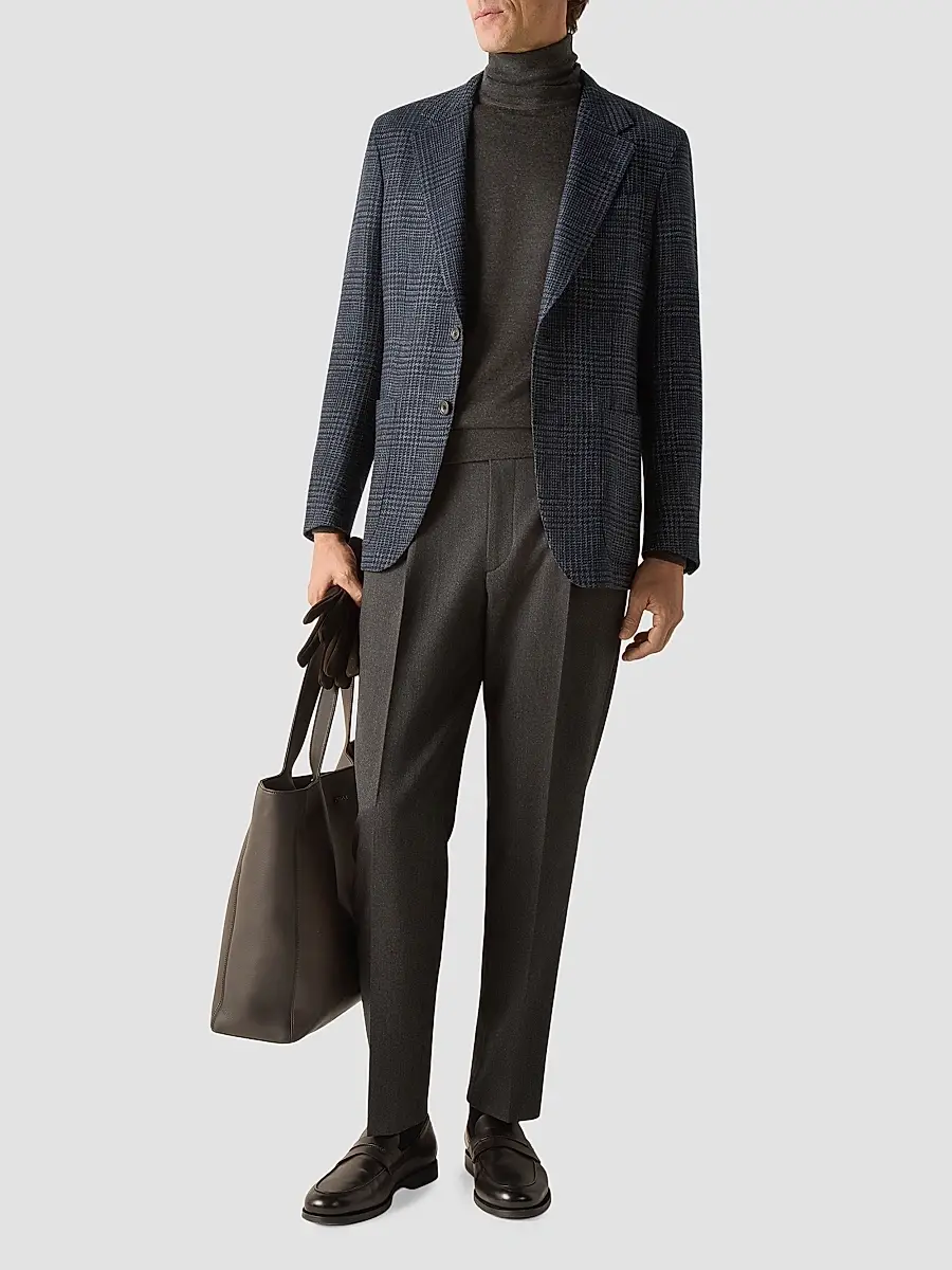 Zegna Men's Cashmere Silk and Linen Jacket - Navy Blue | Thumbnail 2 Zegna Men's Cashmere Silk and Linen Jacket - Navy Blue | Thumbnail 2