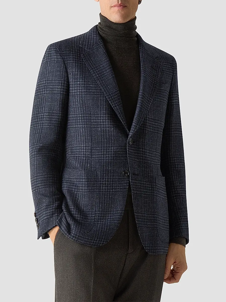 Zegna Men's Cashmere Silk and Linen Jacket - Navy Blue | Thumbnail 4 Zegna Men's Cashmere Silk and Linen Jacket - Navy Blue | Thumbnail 4