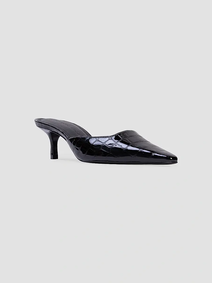 Black Suede Studio Women's Riley 50MM Croc Mule Sandals | Thumbnail 2 Black Suede Studio Women's Riley 50MM Croc Mule Sandals | Thumbnail 2