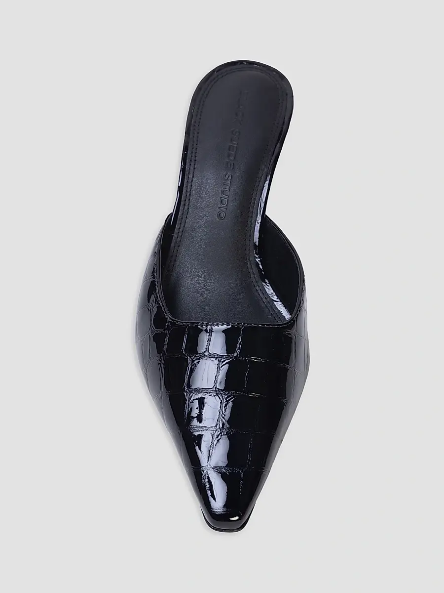Black Suede Studio Women's Riley 50MM Croc Mule Sandals | Thumbnail 4 Black Suede Studio Women's Riley 50MM Croc Mule Sandals | Thumbnail 4