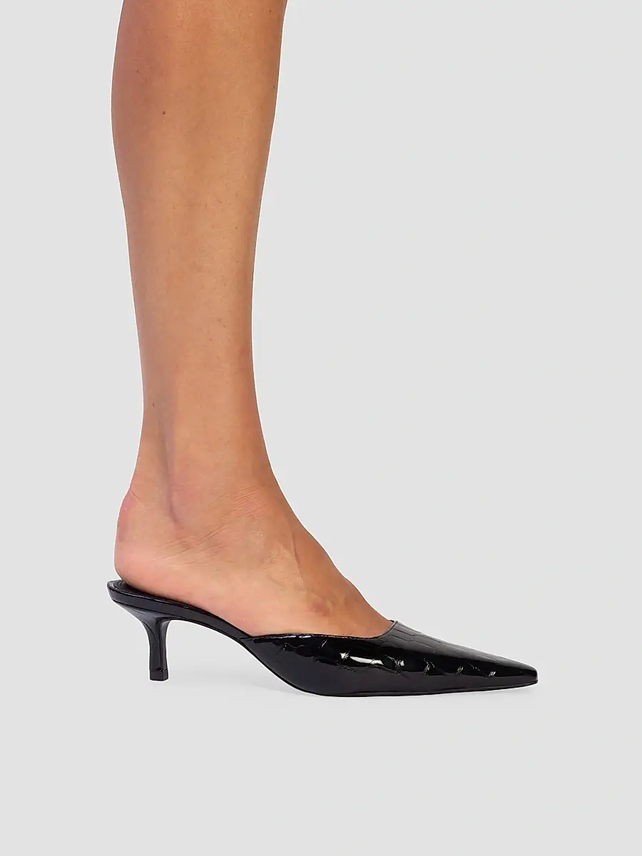 Black Suede Studio Women's Riley 50MM Croc Mule Sandals | Thumbnail 5 Black Suede Studio Women's Riley 50MM Croc Mule Sandals | Thumbnail 5