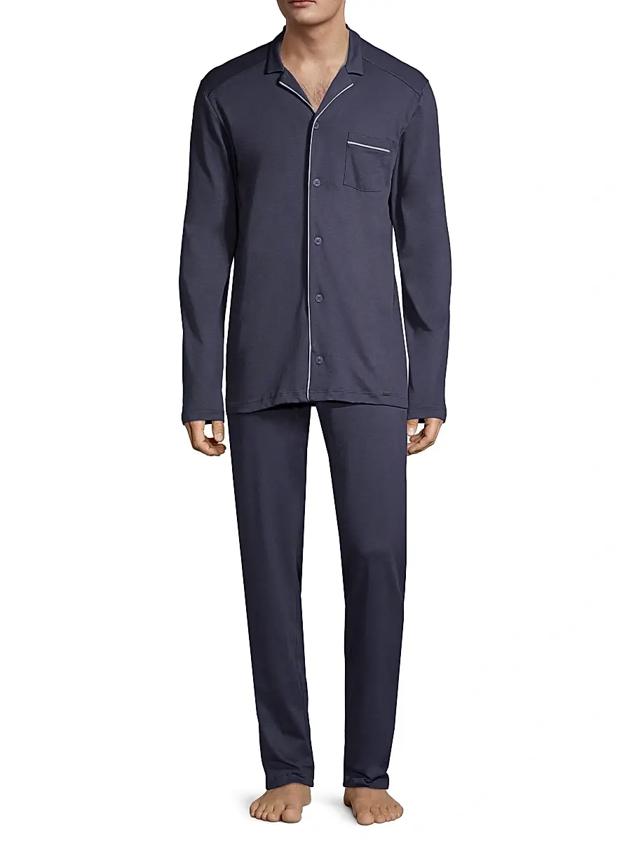 Hanro Men's Basic Piped 2-Piece Long Pajama Set | Thumbnail 2 Hanro Men's Basic Piped 2-Piece Long Pajama Set | Thumbnail 2