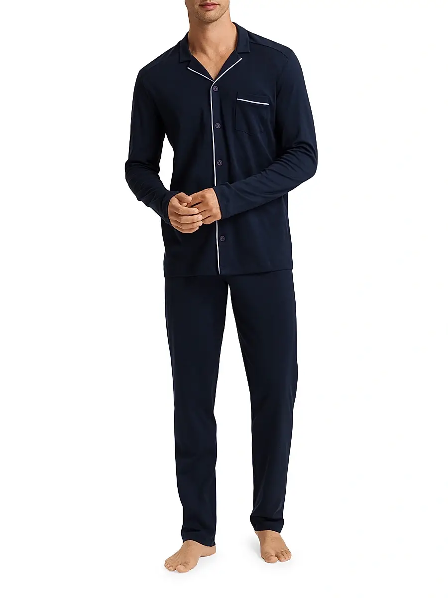 Hanro Men's Basic Piped 2-Piece Long Pajama Set | Thumbnail 4 Hanro Men's Basic Piped 2-Piece Long Pajama Set | Thumbnail 4