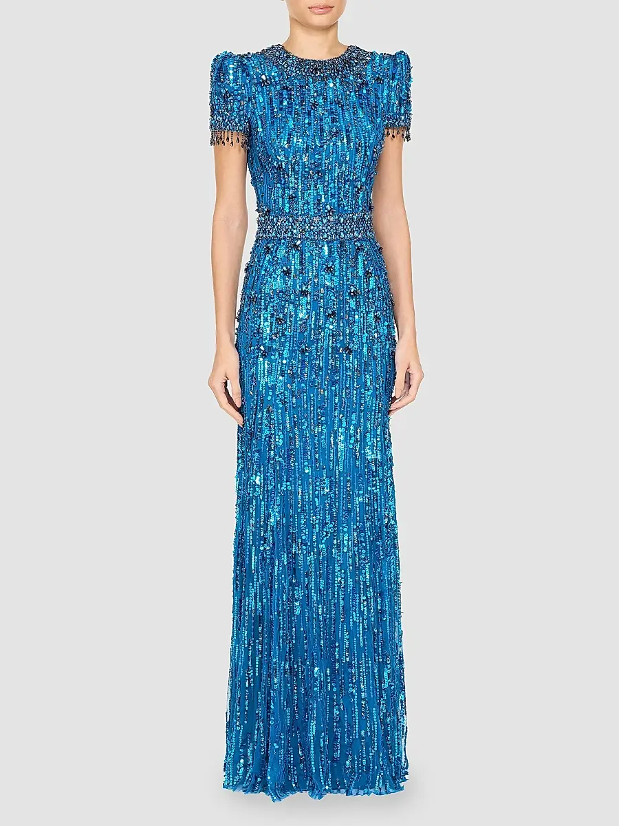 Jenny Packham Women's Roxy Embellished Fringe Column Gown | Thumbnail 2