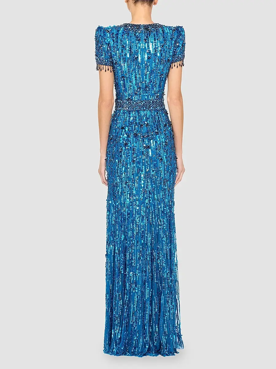 Jenny Packham Women's Roxy Embellished Fringe Column Gown | Thumbnail 3