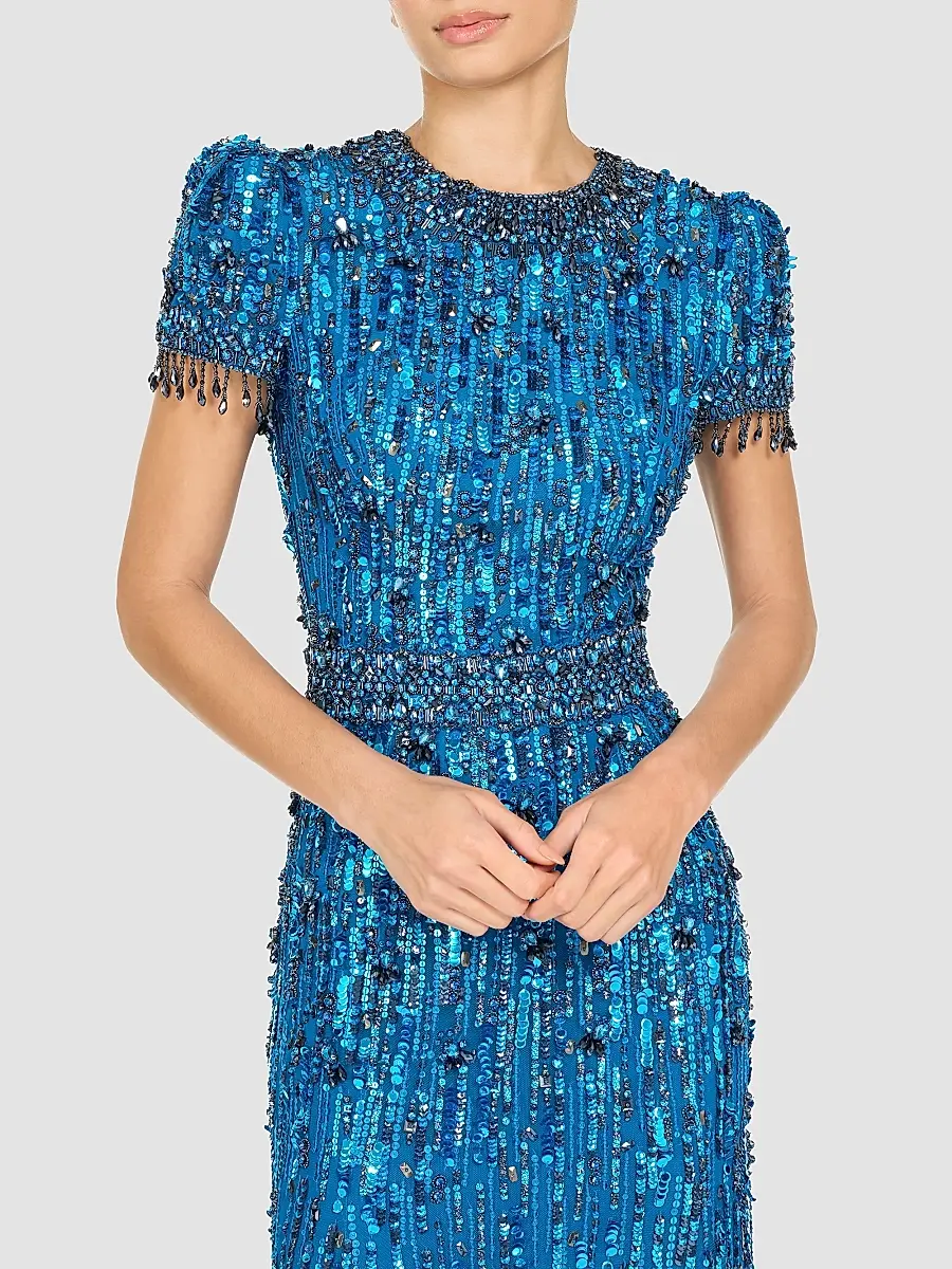 Jenny Packham Women's Roxy Embellished Fringe Column Gown | Thumbnail 4
