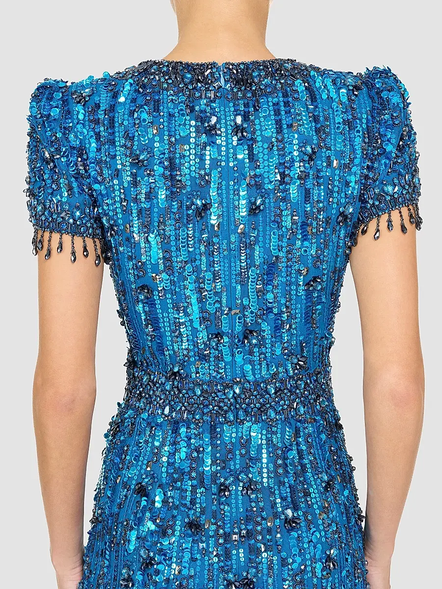 Jenny Packham Women's Roxy Embellished Fringe Column Gown | Thumbnail 5