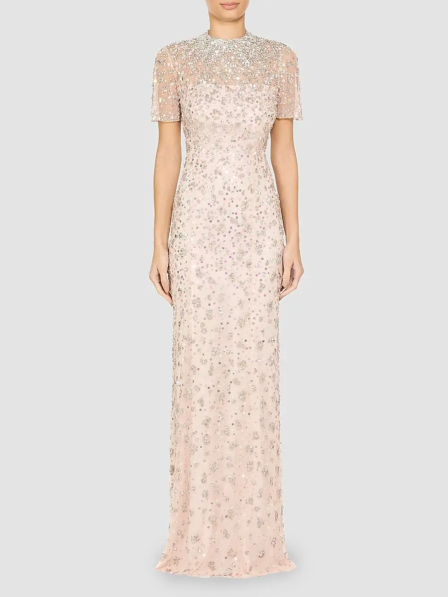 Jenny Packham Women's Orchid Embellished Tulle Column Gown | Thumbnail 2 Jenny Packham Women's Orchid Embellished Tulle Column Gown | Thumbnail 2