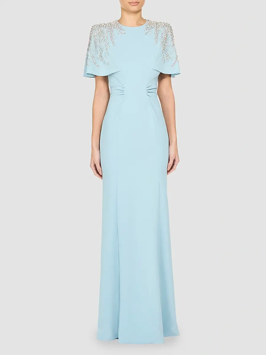 Jenny Packham Women's Petal Embellished Stretch Crêpe Sheath Gown | Thumbnail 2 Jenny Packham Women's Petal Embellished Stretch Crêpe Sheath Gown | Thumbnail 2