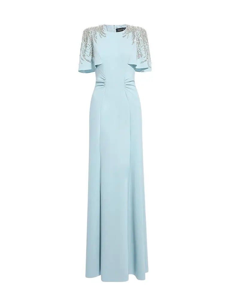 Jenny Packham Women's Petal Embellished Stretch Crêpe Sheath Gown - Bluebird - Size 14 | Image 1 Jenny Packham Women's Petal Embellished Stretch Crêpe Sheath Gown - Bluebird - Size 14 | Image 1