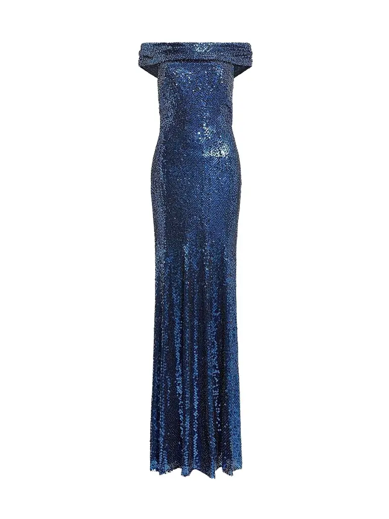 Jenny Packham Women's Echo Sequined Off-the-Shoulder Gown - Ink - Size 12 | Image 1 Jenny Packham Women's Echo Sequined Off-the-Shoulder Gown - Ink - Size 12 | Image 1