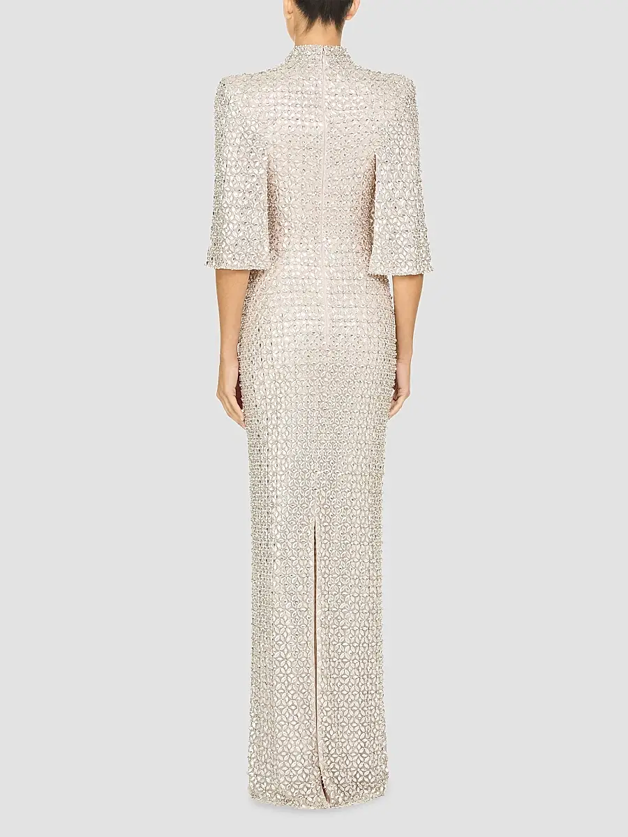 Jenny Packham Women's Sedona Embellished Split-Sleeve Column Gown | Thumbnail 3