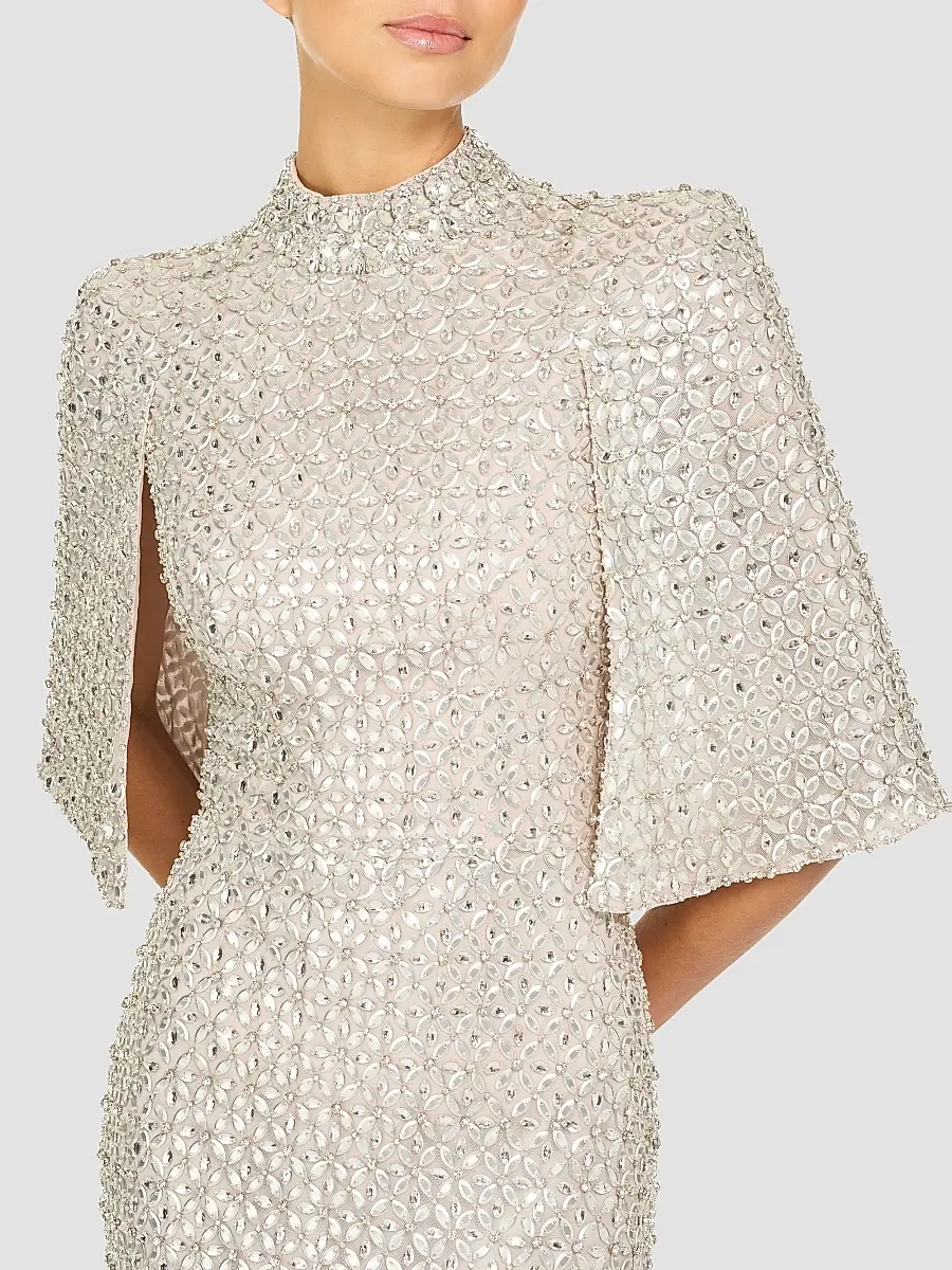 Jenny Packham Women's Sedona Embellished Split-Sleeve Column Gown | Thumbnail 4