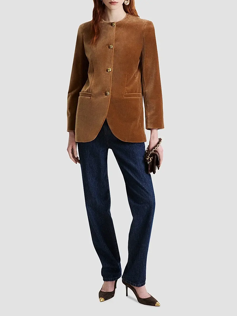 Marella Women's Straight Fit Stretch Velvet Blazer | Thumbnail 2 Marella Women's Straight Fit Stretch Velvet Blazer | Thumbnail 2