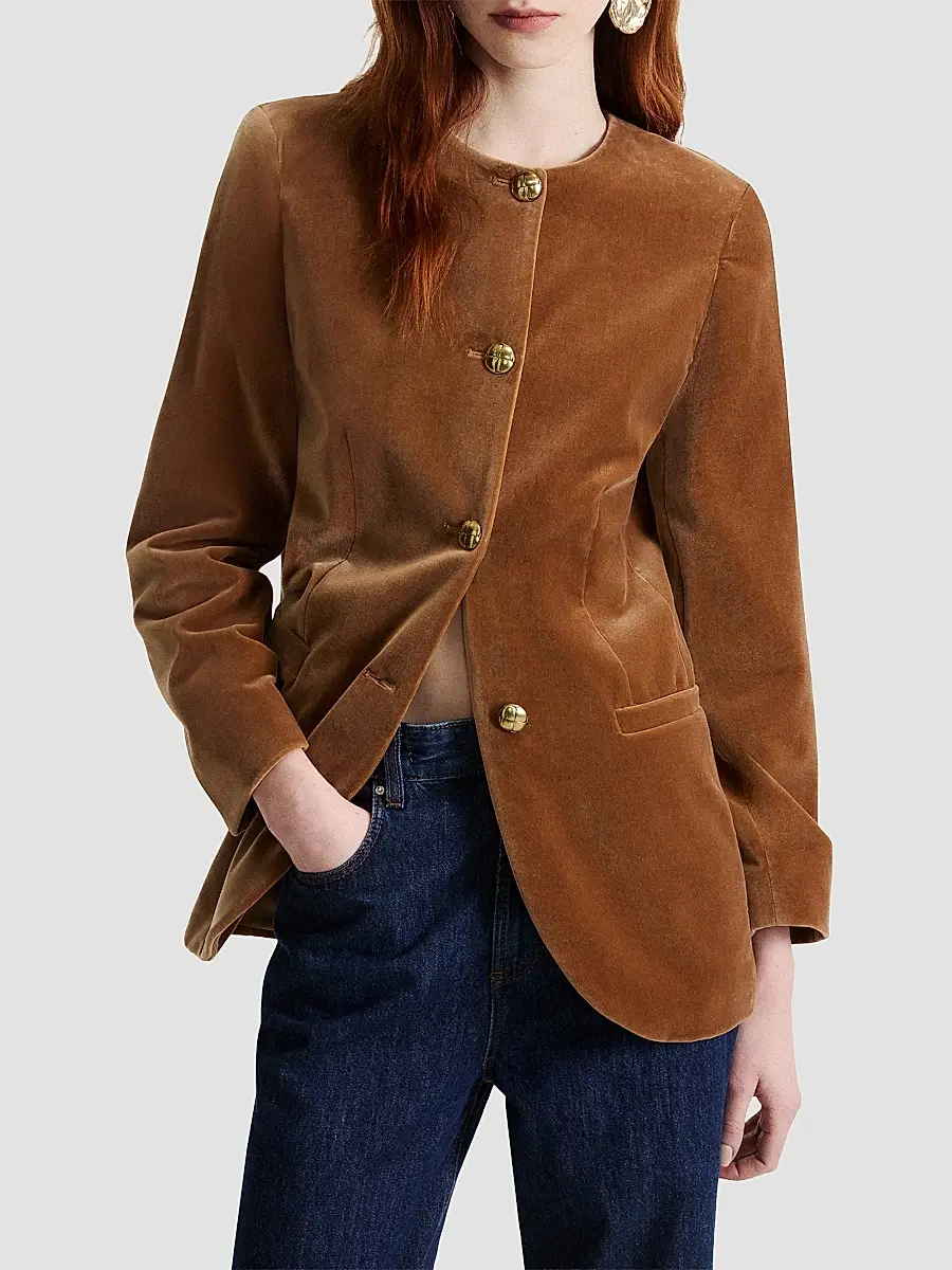 Marella Women's Straight Fit Stretch Velvet Blazer | Thumbnail 3 Marella Women's Straight Fit Stretch Velvet Blazer | Thumbnail 3