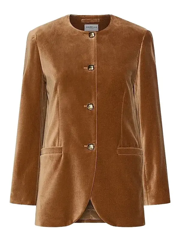 Marella Women's Straight Fit Stretch Velvet Blazer