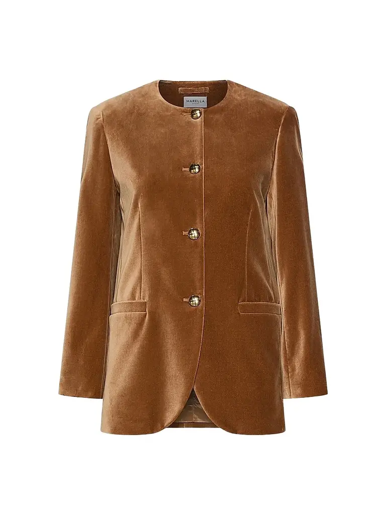 Marella Women's Straight Fit Stretch Velvet Blazer - Buck | Image 1 Marella Women's Straight Fit Stretch Velvet Blazer - Buck | Image 1