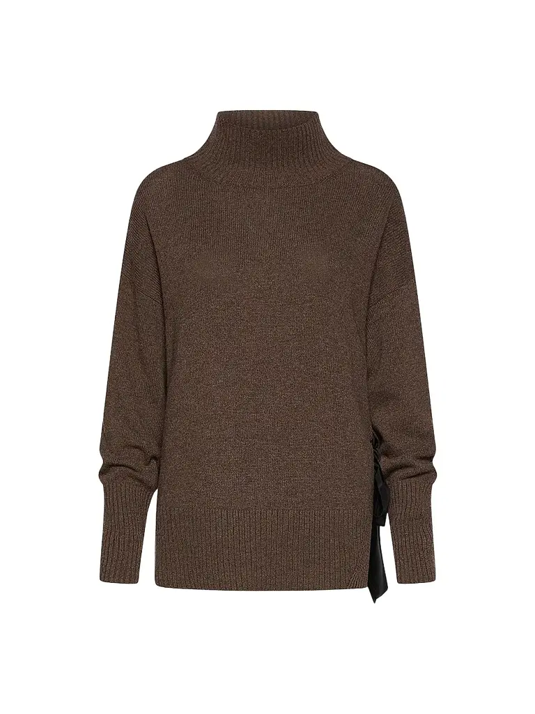 Marella Women's Cashmere Blend Mock Polo Neck Jumper with Silk Sash - Dark Bown | Image 1 Marella Women's Cashmere Blend Mock Polo Neck Jumper with Silk Sash - Dark Bown | Image 1
