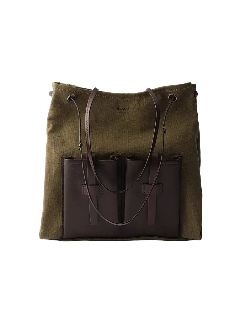Prada Women's Route Canvas and Leather Shoulder Bag - Green | Image 1 Prada Women's Route Canvas and Leather Shoulder Bag - Green | Image 1