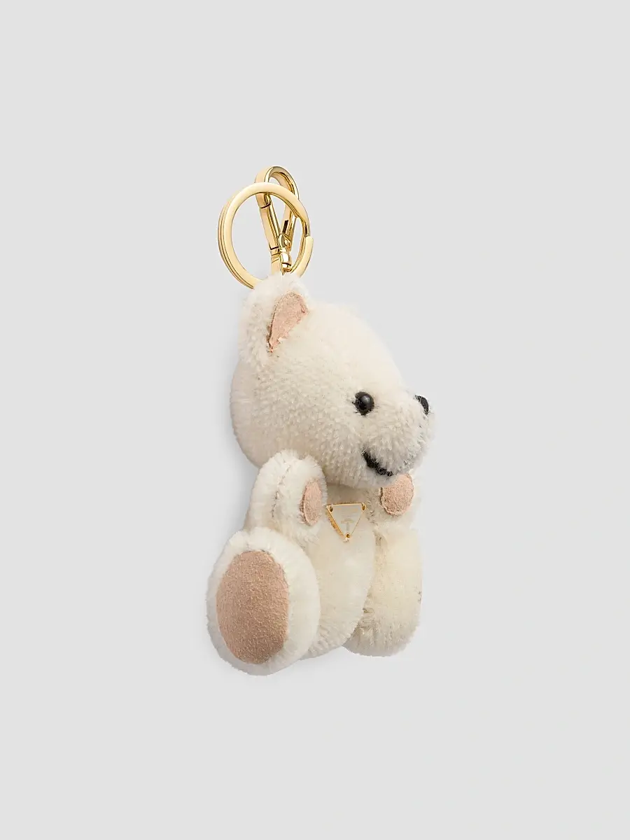 Prada Women's Teddy Bear Key Ring Charm with Metal Ring - White | Thumbnail 3 Prada Women's Teddy Bear Key Ring Charm with Metal Ring - White | Thumbnail 3