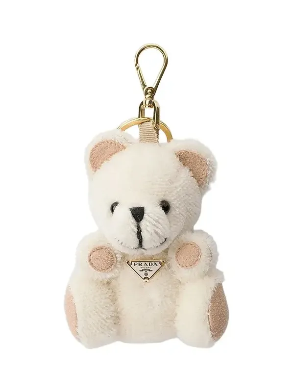 Prada Women's Teddy Bear Key Ring Charm with Metal Ring - White