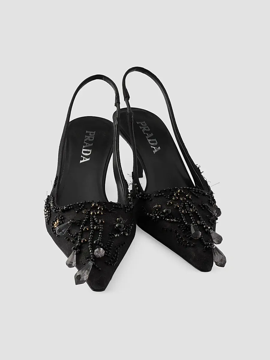 Prada Women's Embroidered Satin Slingback Pumps | Thumbnail 3 Prada Women's Embroidered Satin Slingback Pumps | Thumbnail 3