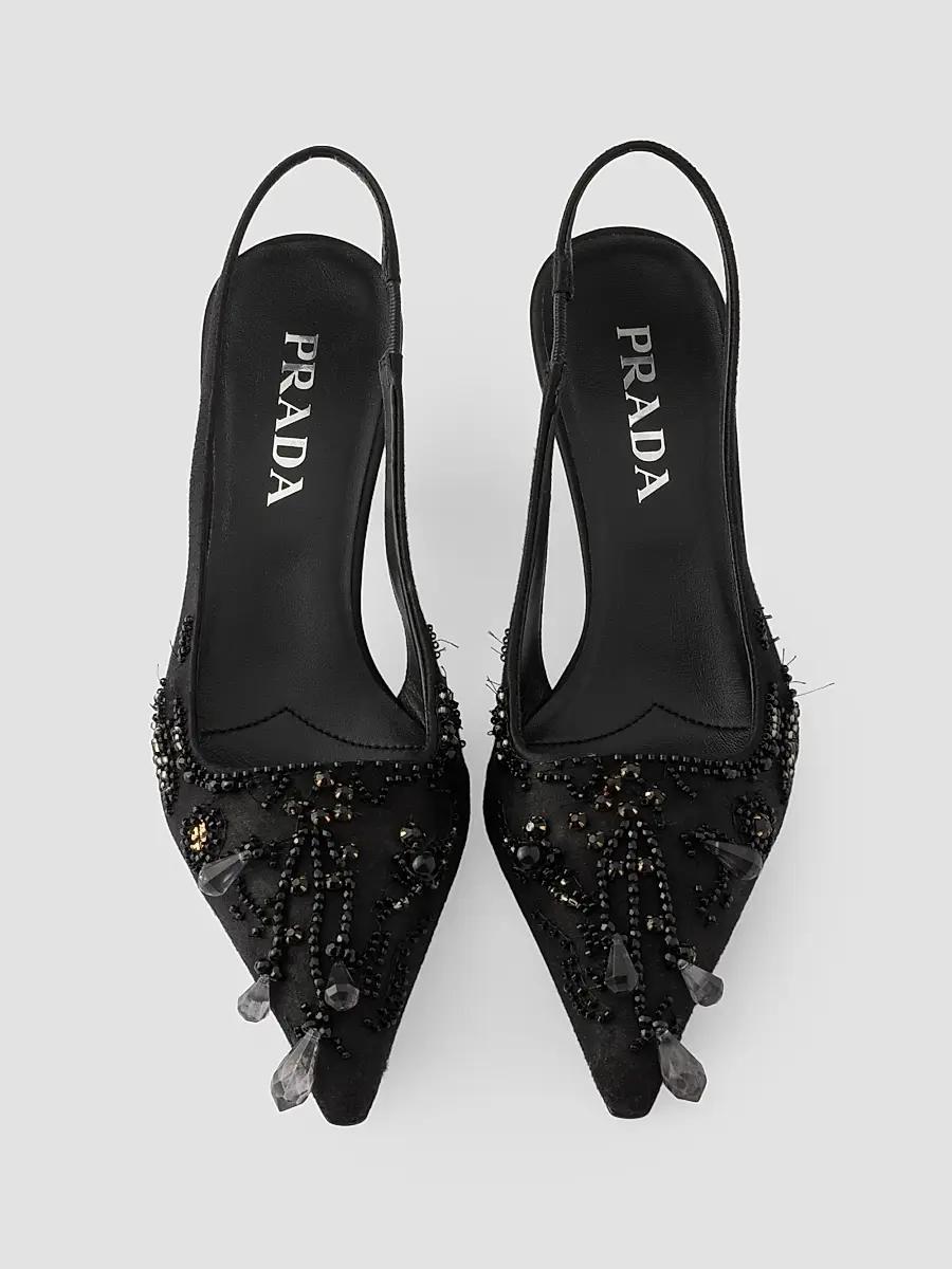 Prada Women's Embroidered Satin Slingback Pumps | Thumbnail 4 Prada Women's Embroidered Satin Slingback Pumps | Thumbnail 4